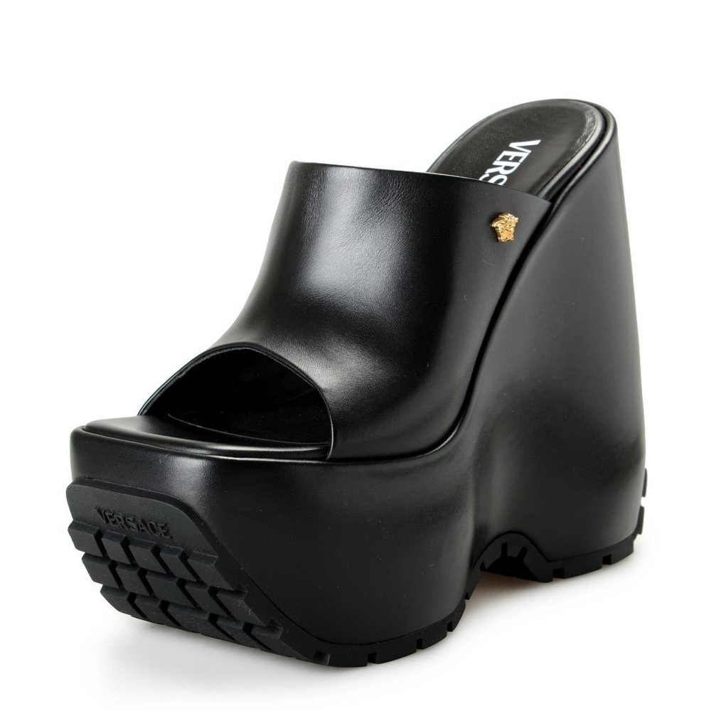 Authentic Versace Leather Platform Wedge Mules 💎 - Picture 3 of 17